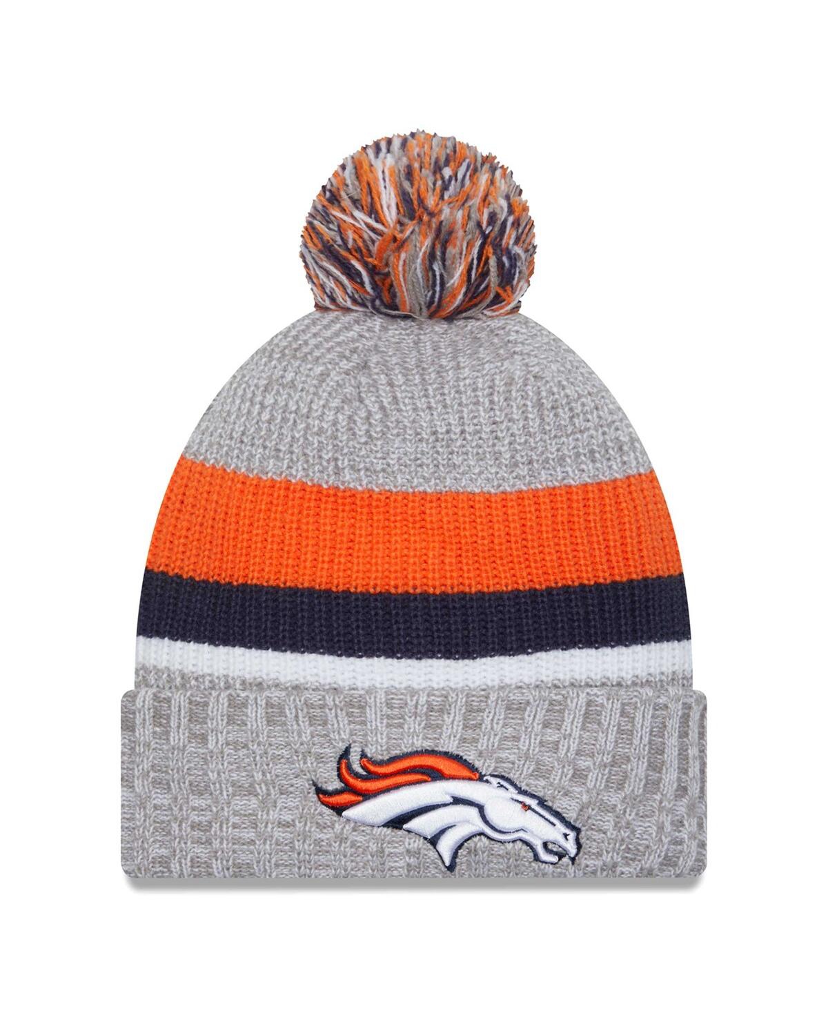 NEW ERA MEN'S HEATHER GRAY DENVER BRONCOS CUFFED WITH POM KNIT HAT 