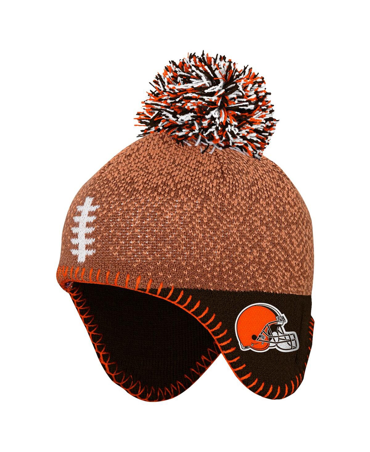 Outerstuff Baby Boys And Girls Brown Cleveland Browns Football Head Knit Hat With Pom In Brown