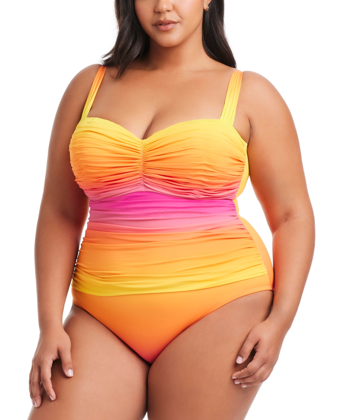 Plus Size Beat The Heat Shirred Over-The-Shoulder Underwire Swimsuit - Rosa