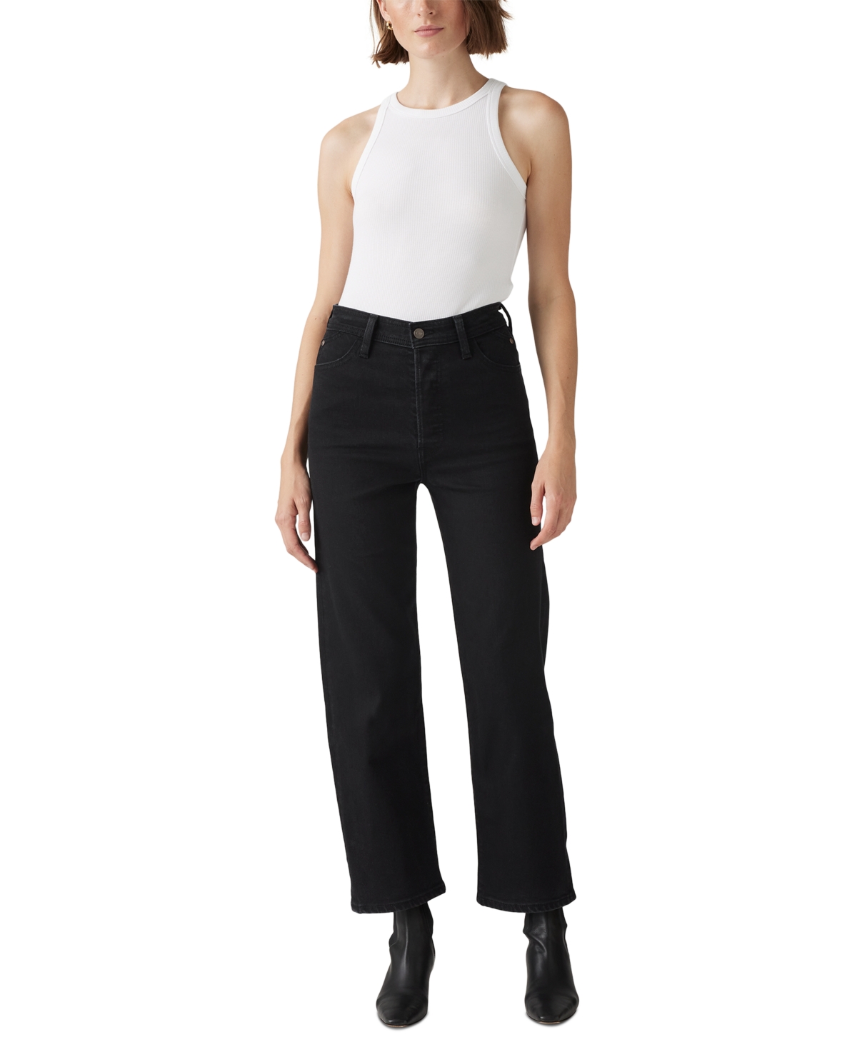 Levi's Women's Ribcage High Rise Straight Ankle Jeans In Flash Black