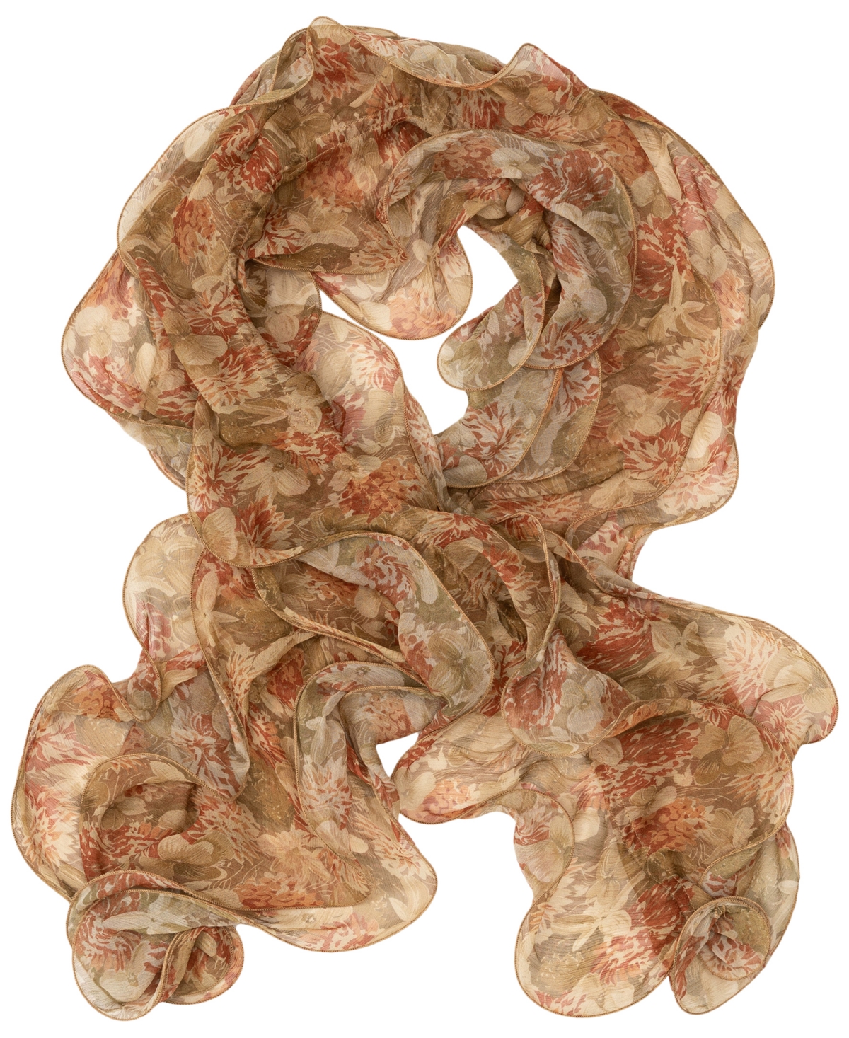 Pre-Spring Floral Double Ruffle Scarf - Madison Tan