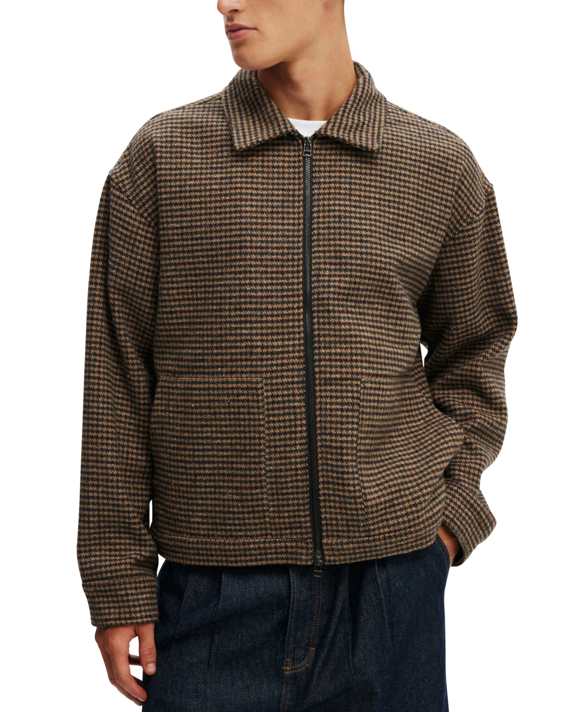 Shop Cotton On Men's Harrington Jacket In Houndstooth Check