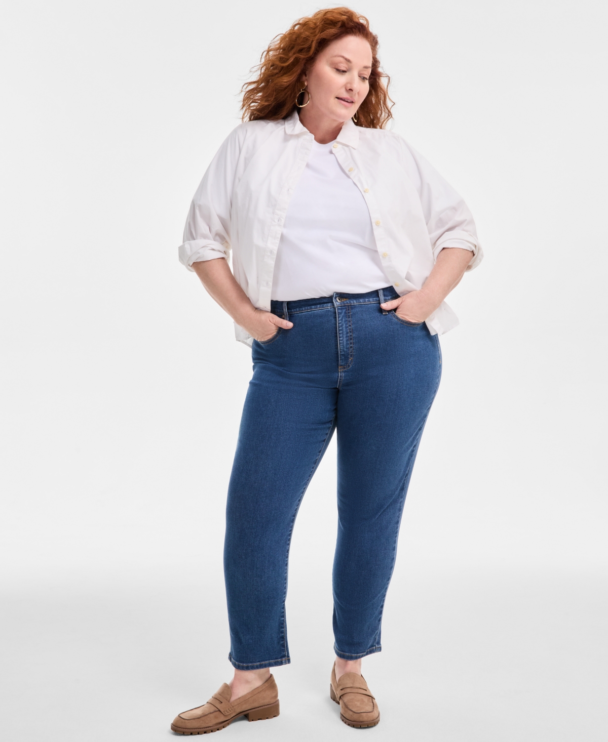 Plus Size High-Rise Cropped Straight-Leg Jeans, Exclusively at Macy's - Deep Black