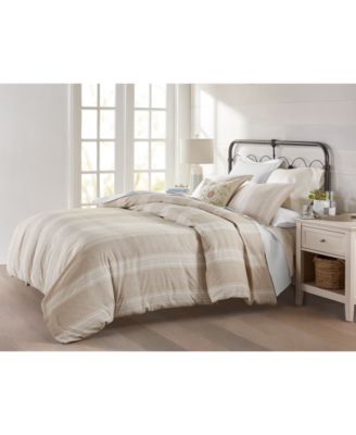 Clifton Cotton/Linen Stripe 3-Pc. Duvet Cover Set, Full/Queen, Exclusively at Macy's