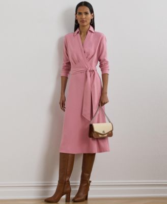 【Lauren Ralph Lauren】Self-Belt Long-Sleeve Midi Dress Lauren Ralph Lauren Women's Self-Belt Long-Sleeve Surplice