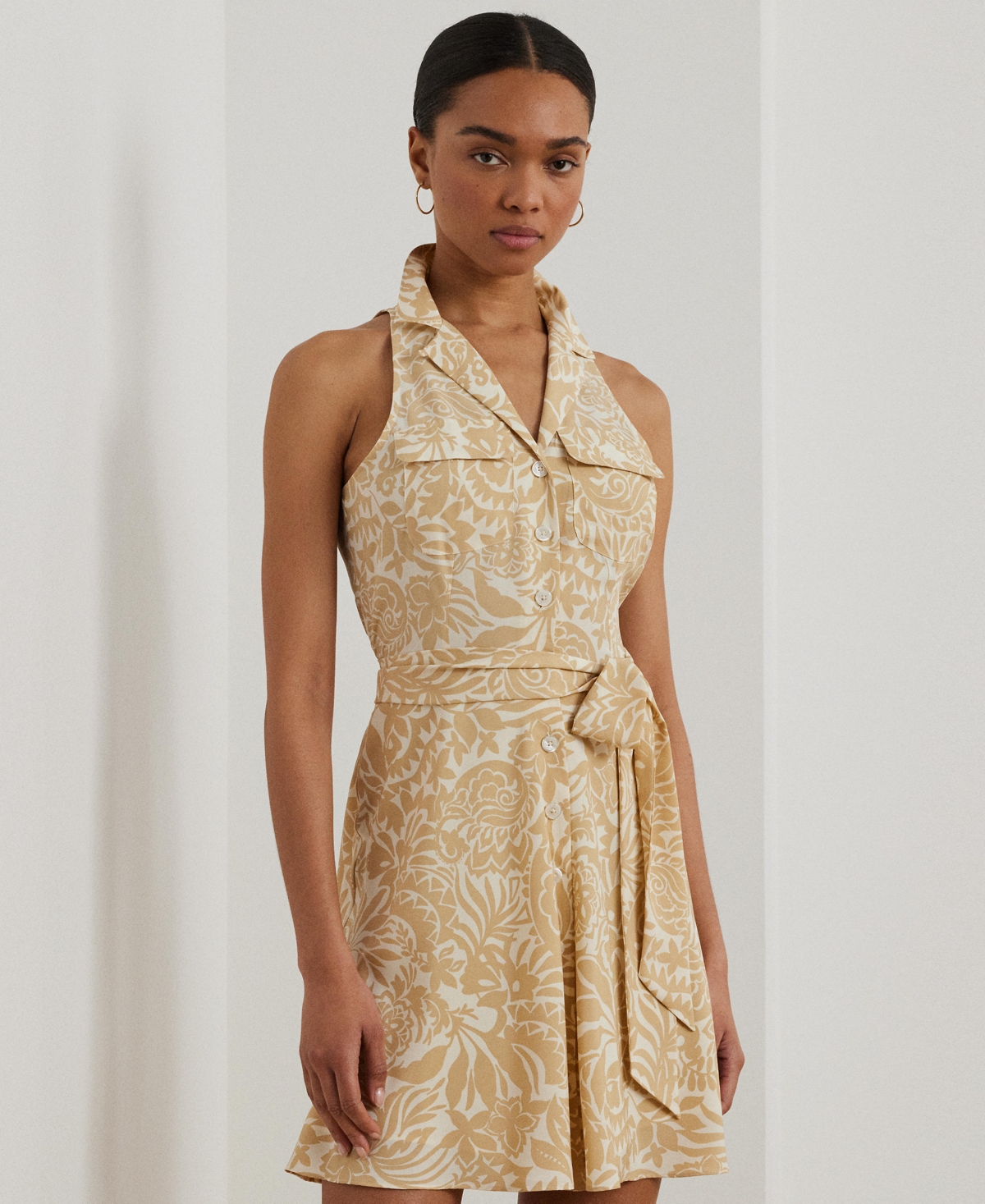 RALPH LAUREN WOMEN'S FLORAL CREPE SLEEVELESS SHIRTDRESS 