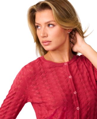 Petite Pointelle-Knit Crewneck Cardigan