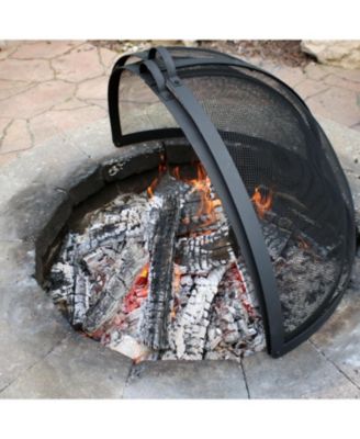 Outdoor Heavy-Duty Steel Mesh Round Easy-Opening Camp Fire Pit Spark Screen Lid with Hinged Door - Black