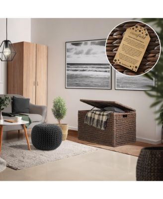 30&amp;#x22; Storage Chest with Lid, Handles, Safety Hinge - Espresso, Water Hyacinth Wicker Storage Trunk Basket for Bedroom, Entry Way, Living Room