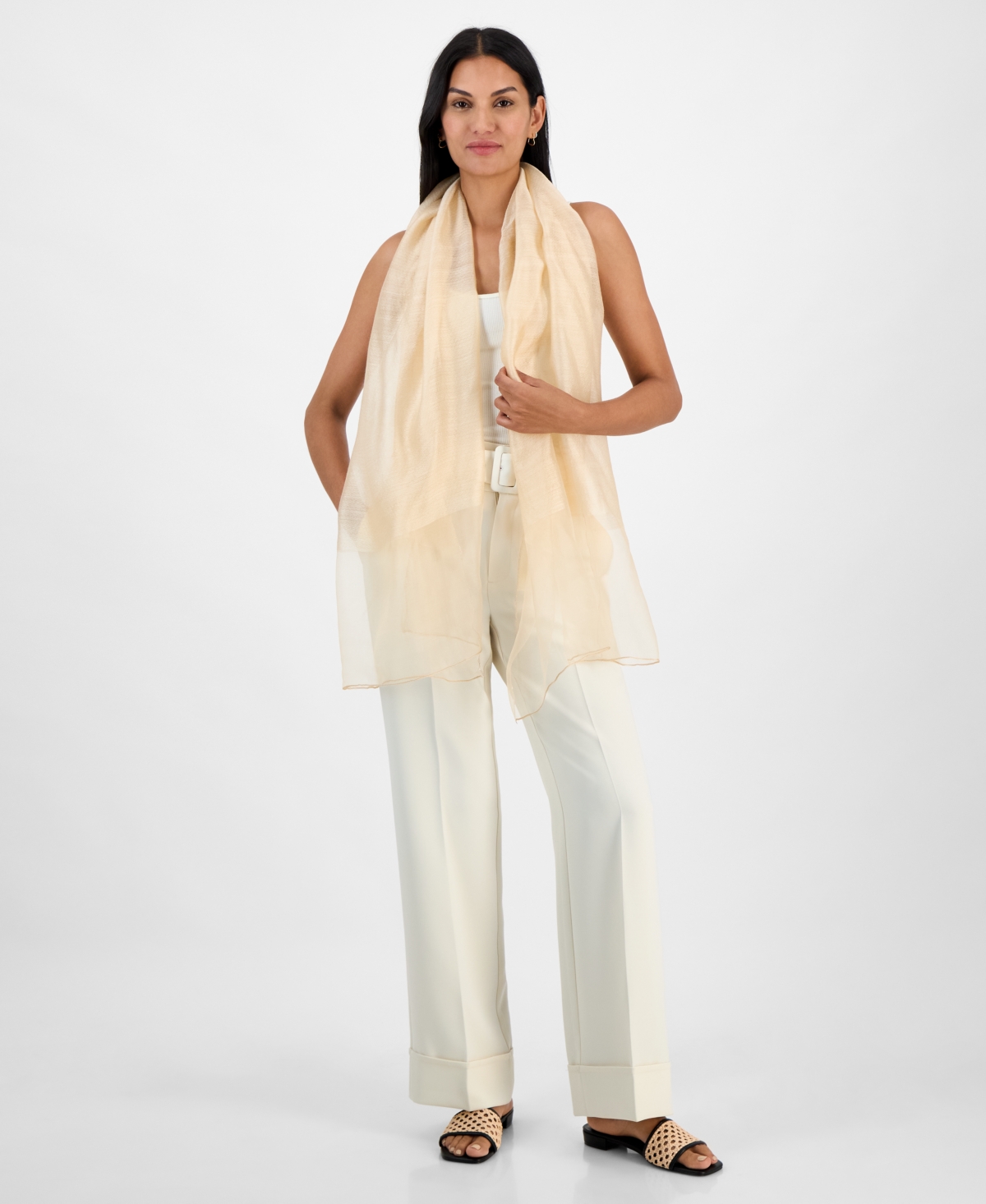 Women's Metallic Organza Evening Wrap - Beige