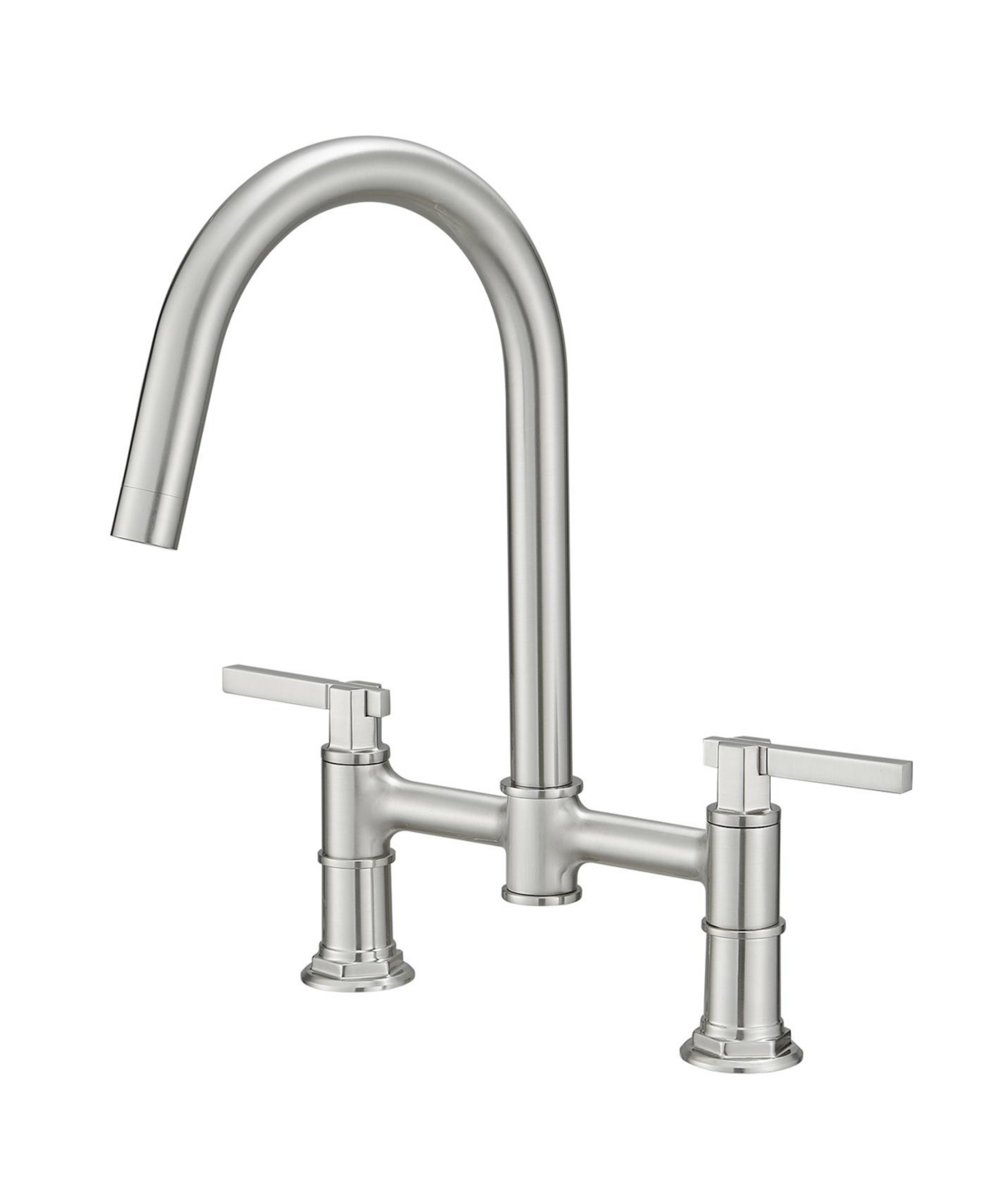 Modern Double Handle 2-Holes Deck Mount Bridge Kitchen Faucet with 360 Swivel Spout Sink Faucet - Brushed nickel