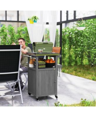 Grill Cart, Kitchen Island with Stainless Steel Top, Dark