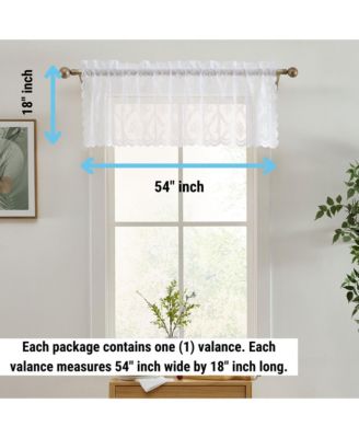 Isabella Floral Rod Pocket Lace Semi Sheer Voile Short Valance for Small Windows, Kitchen & Bathroom - 54 x 18 Inch Length (White Valance)
