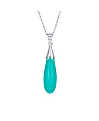 Elongated Teardrop Natural Stone Pendant Necklace in Sterling Silver