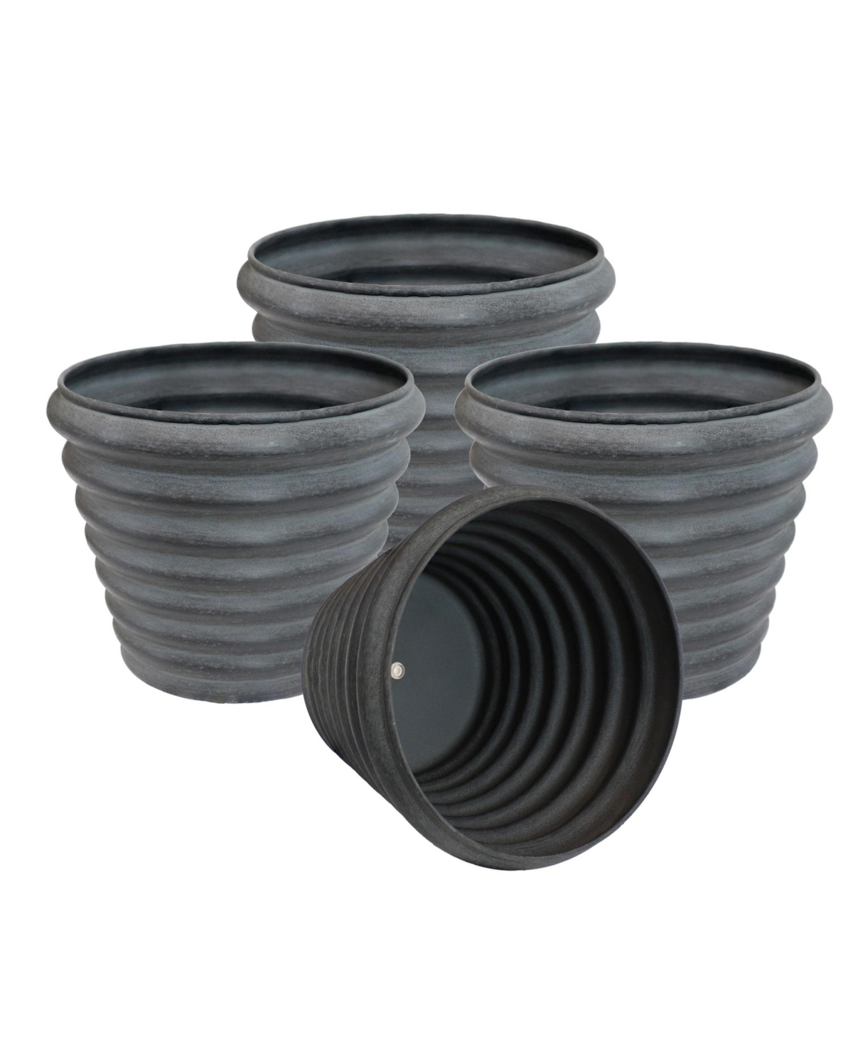Molly 12.5&#x22; Metal Outdoor Plant Pot Set with Drainage Holes and Rubber Plugs - Matte Gray - Set of 4 - Matte gray