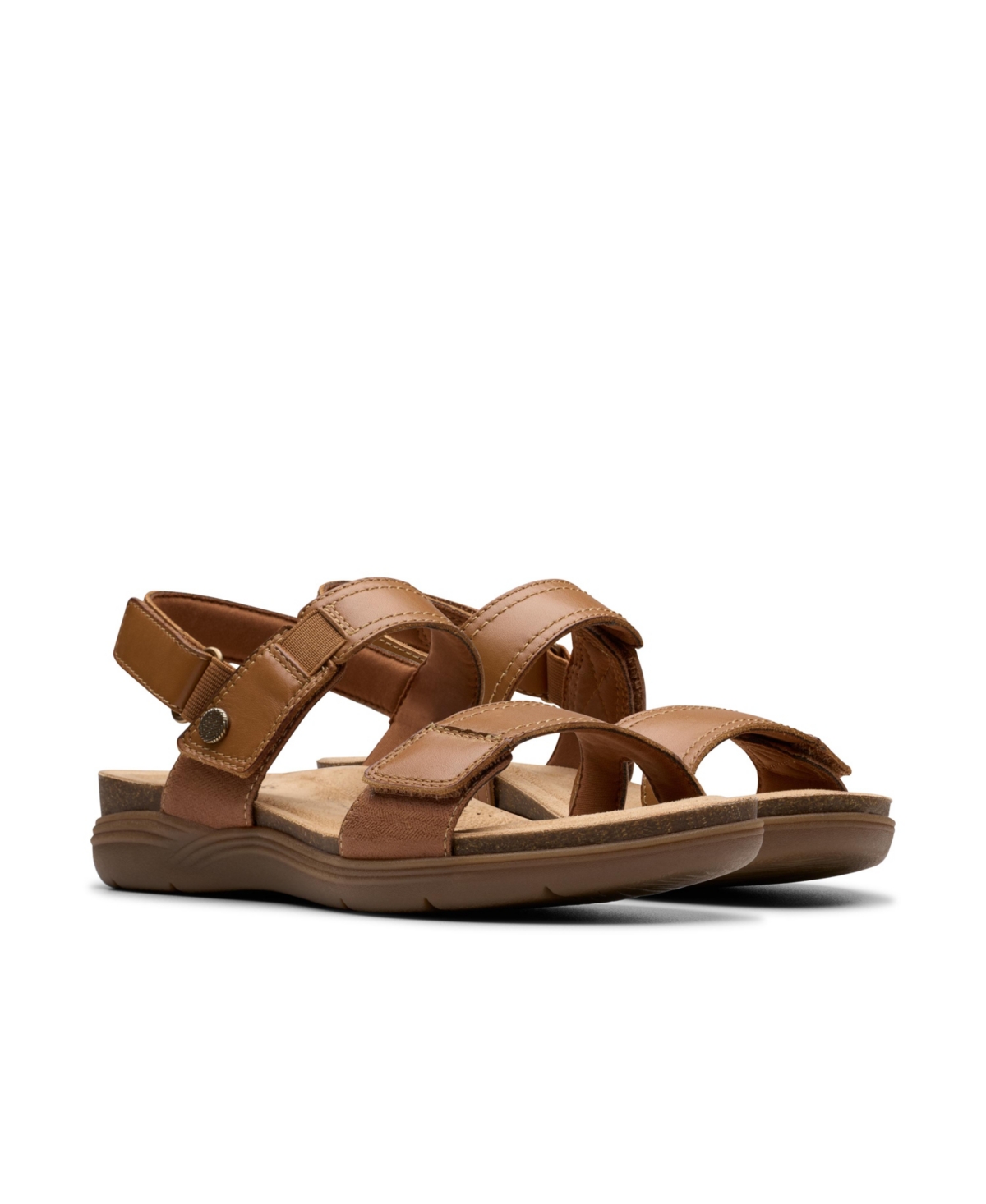 Clarks Collection Women's April Clover Riptape Flat Sandals In Tan Combi Leather