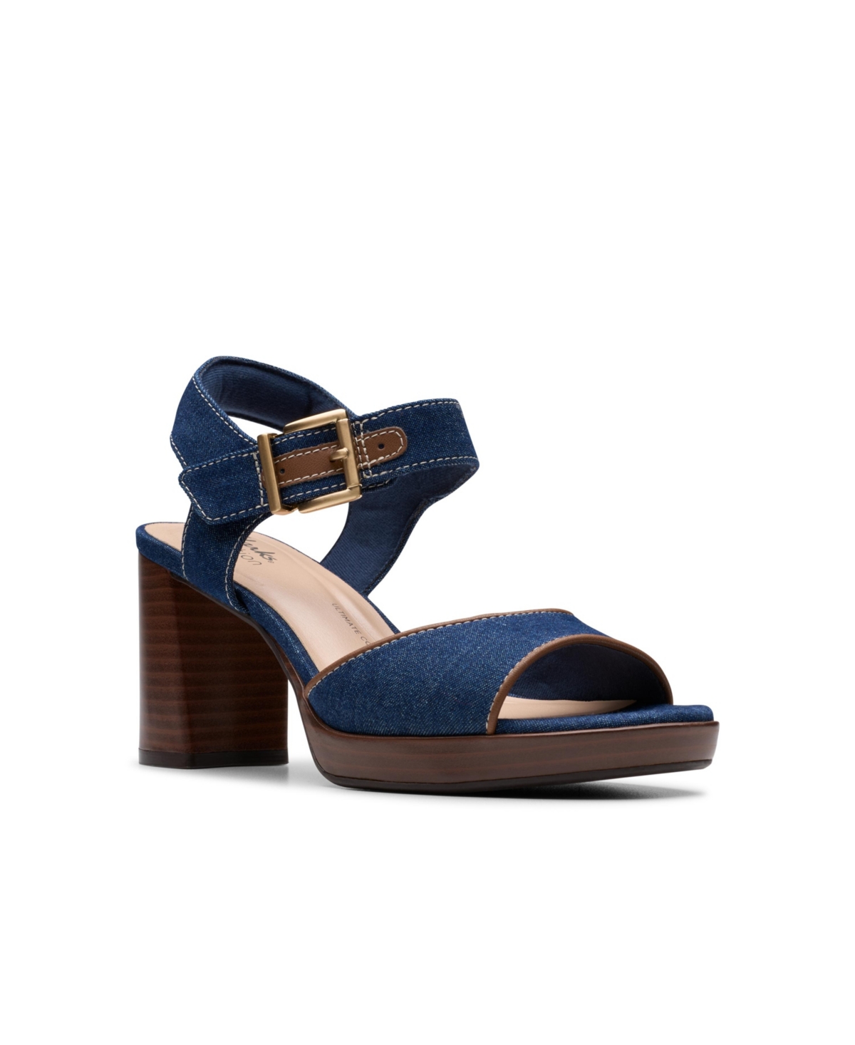 Clarks Collection Women's Ambyrlyn Faye Block Heel Sandals In Dark Denim Textile