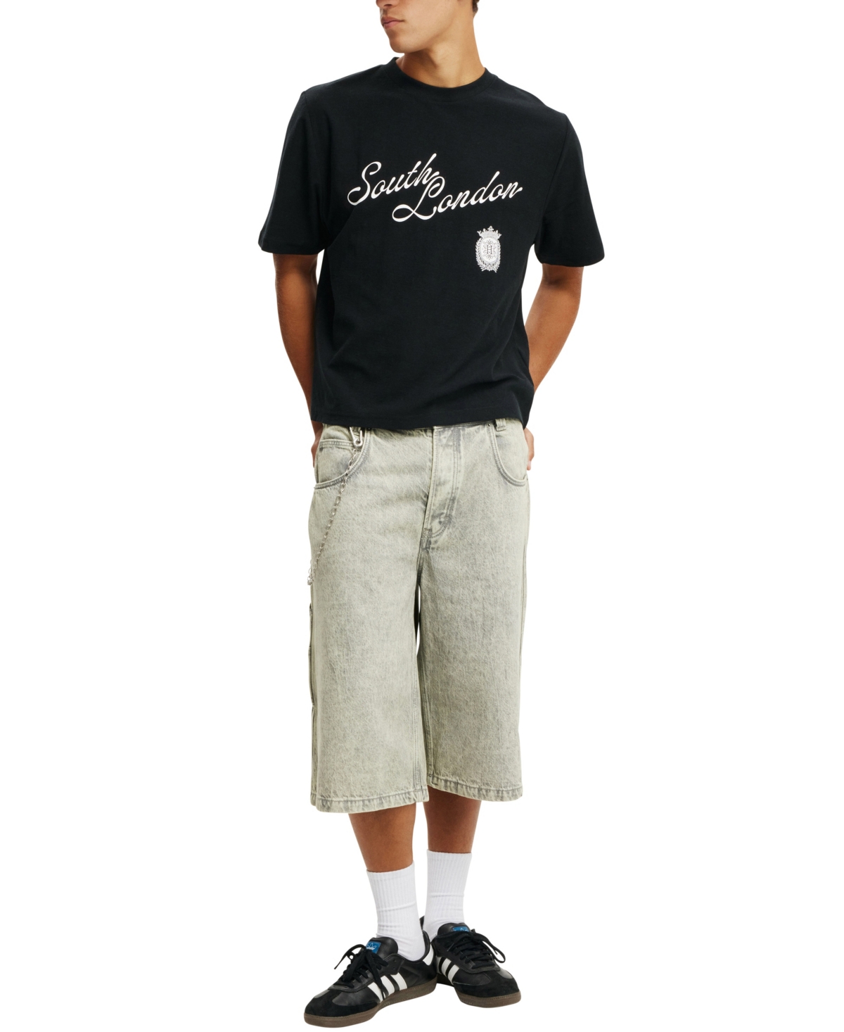 Shop Cotton On Men's Cropped Graphic T-shirt In Black,south London