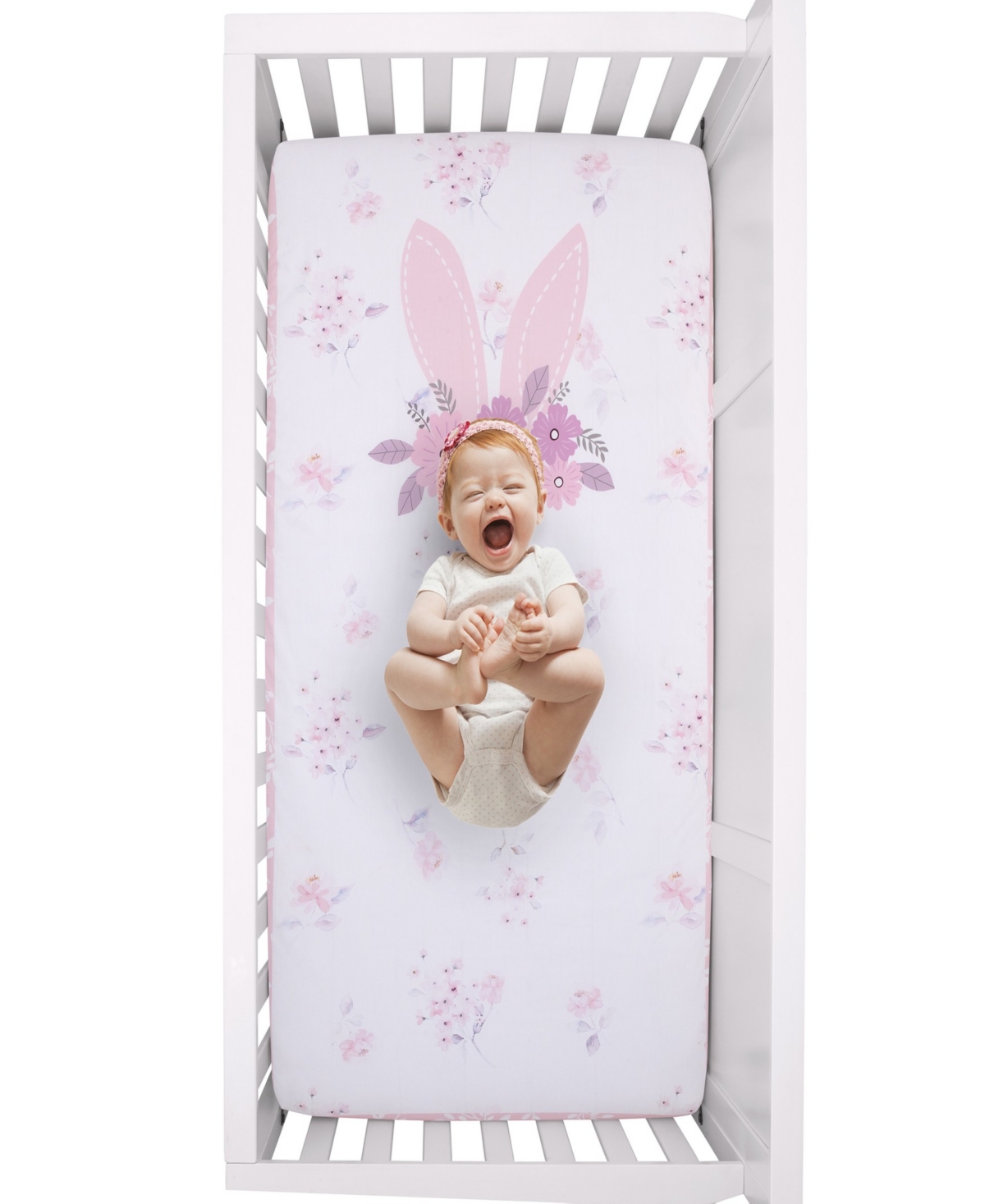 Nojo Flower Bunny Ears Cotton Nursery Photo Op Fitted Crib Sheet