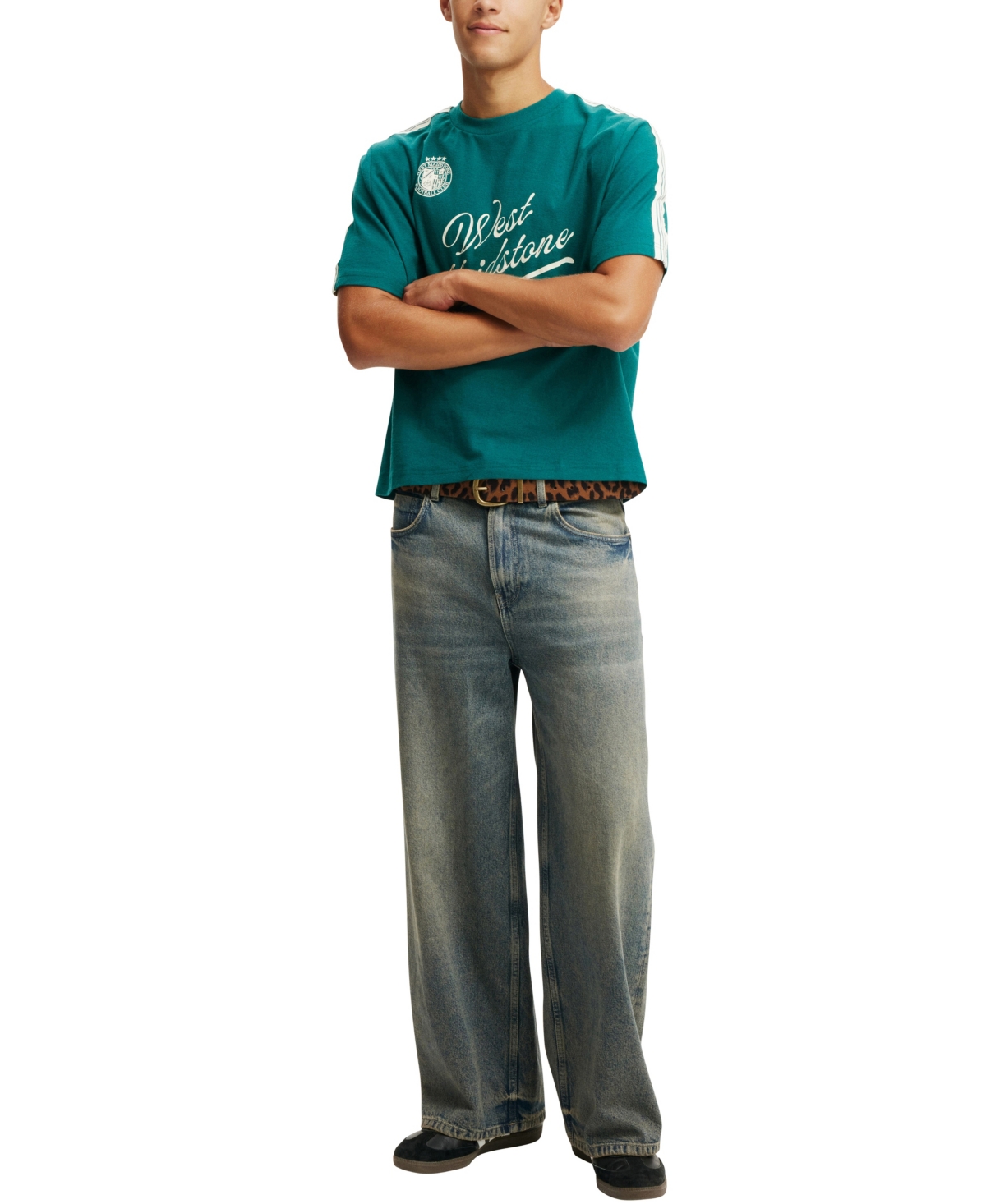 Shop Cotton On Men's Cropped Graphic T-shirt In Emerald,west Maidstone