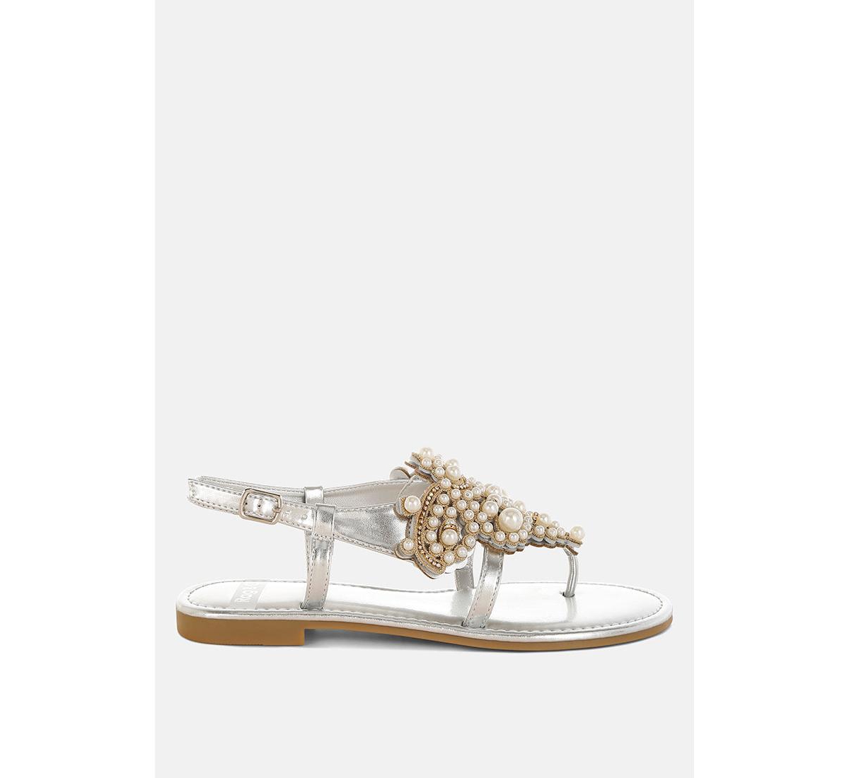 Opazie Metallic Pearl Embellished Flats - Silver