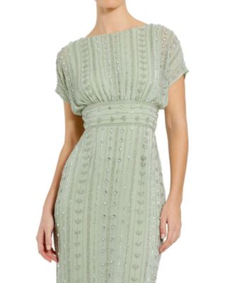 Women's Beaded Cap Sleeve Column Midi Dress