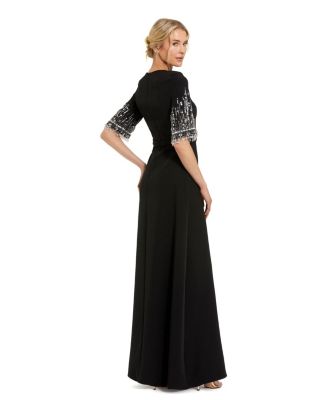 Women's Beaded 3/4 Sleeves Crepe A Line Gown