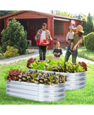 2Pcs Galvanized Raised Garden Bed Kit,47.24''(L) x 23.62''(W) x11.81''(H) Outdoor Garden Planter Oval Large Boxes for Vegetables, Flowers, Herbs - Silver