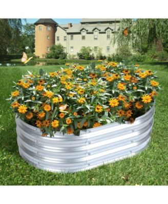 Galvanized Raised Garden Bed Kit,35.34''(L) x 23.62''(W) x11.81''(H) Outdoor Garden Planter Oval Large Boxes for Vegetables, Flowers, Herbs - Silver