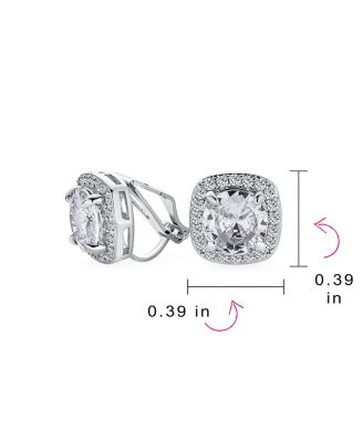 Traditional 2CT Solitaire Round Cubic Zirconia CZ Square Halo Clip On Stud Earrings Non Pierced