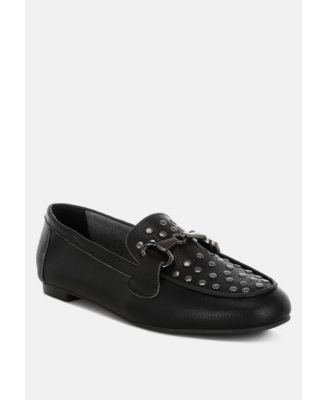 Modaha Horsebit & Studs Embellished Real Leather Loafers