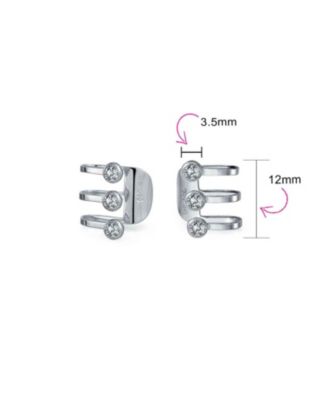 Minimalist Geometric CZ Bezel Triple Band Ear Cuff Cartilage Earrings Sterling Silver