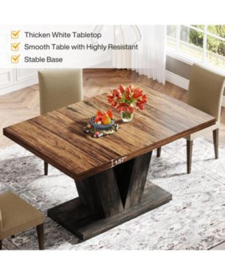 47-Inch Dining Table for 4, Black Kitchen Dinner Table with Heavy Duty Pedestal, Farmhouse Wooden Eating Table for Home, Dining Room, Small Space