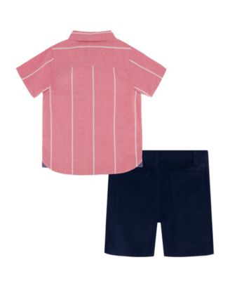 Toddler Boys 2-Piece Short Sleeve Jacquard Denim Shirt and Twill Shorts Set 
