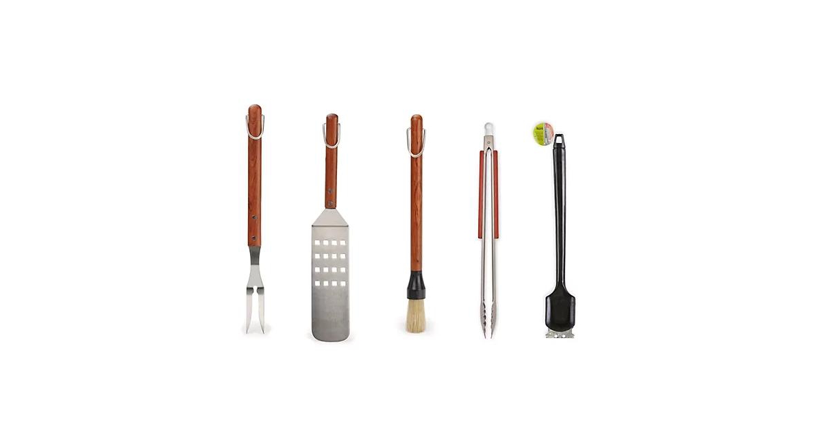 Shop Rsvp International Set Of 5 Stainless Steel Barbeque Tools In Rosewood