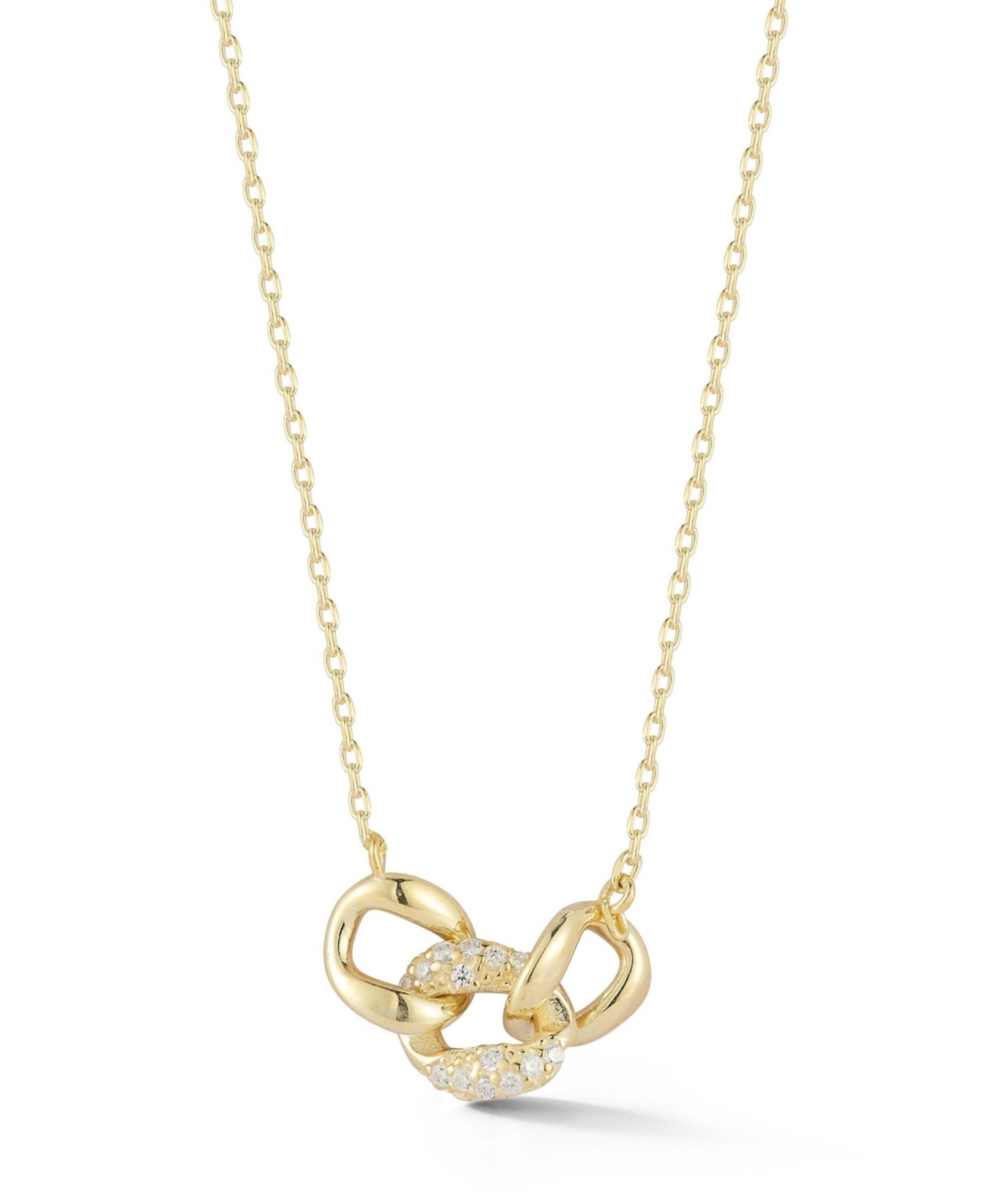 Sterling Silver Pave Tri-Curb Link Necklace - Gold