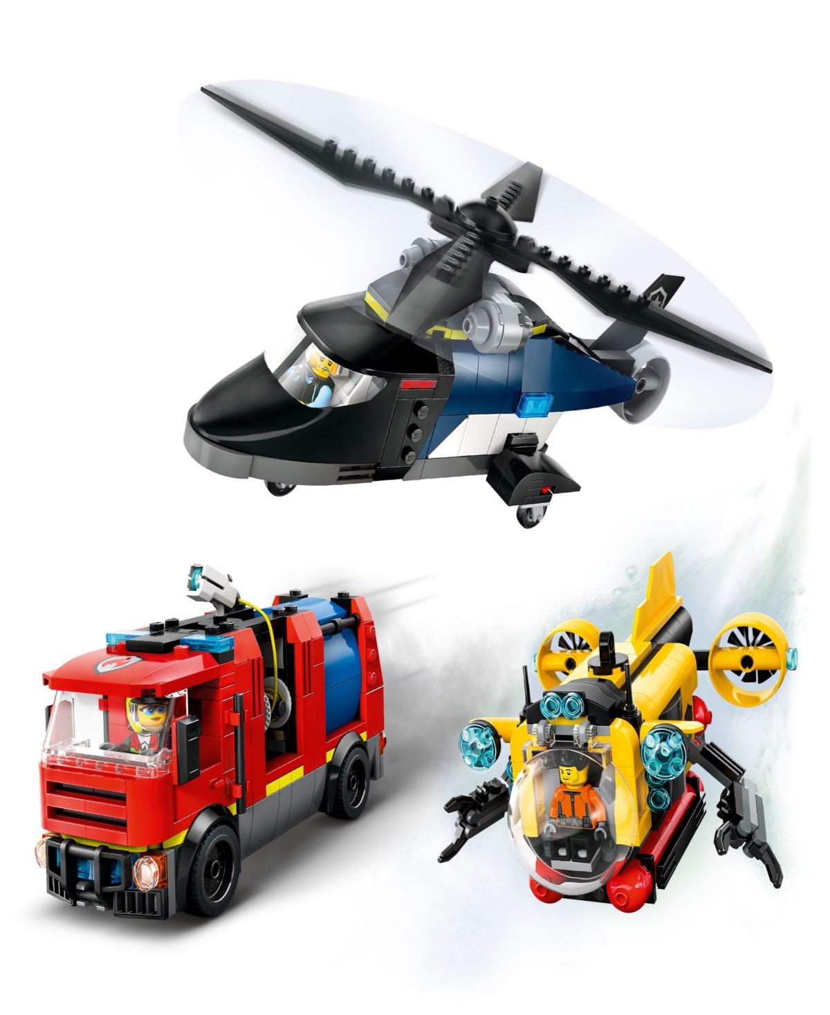 Lego City Helicopter And Fire Truck And Submarine Remix Building Toy 60462, 874 Pieces In Multi Color