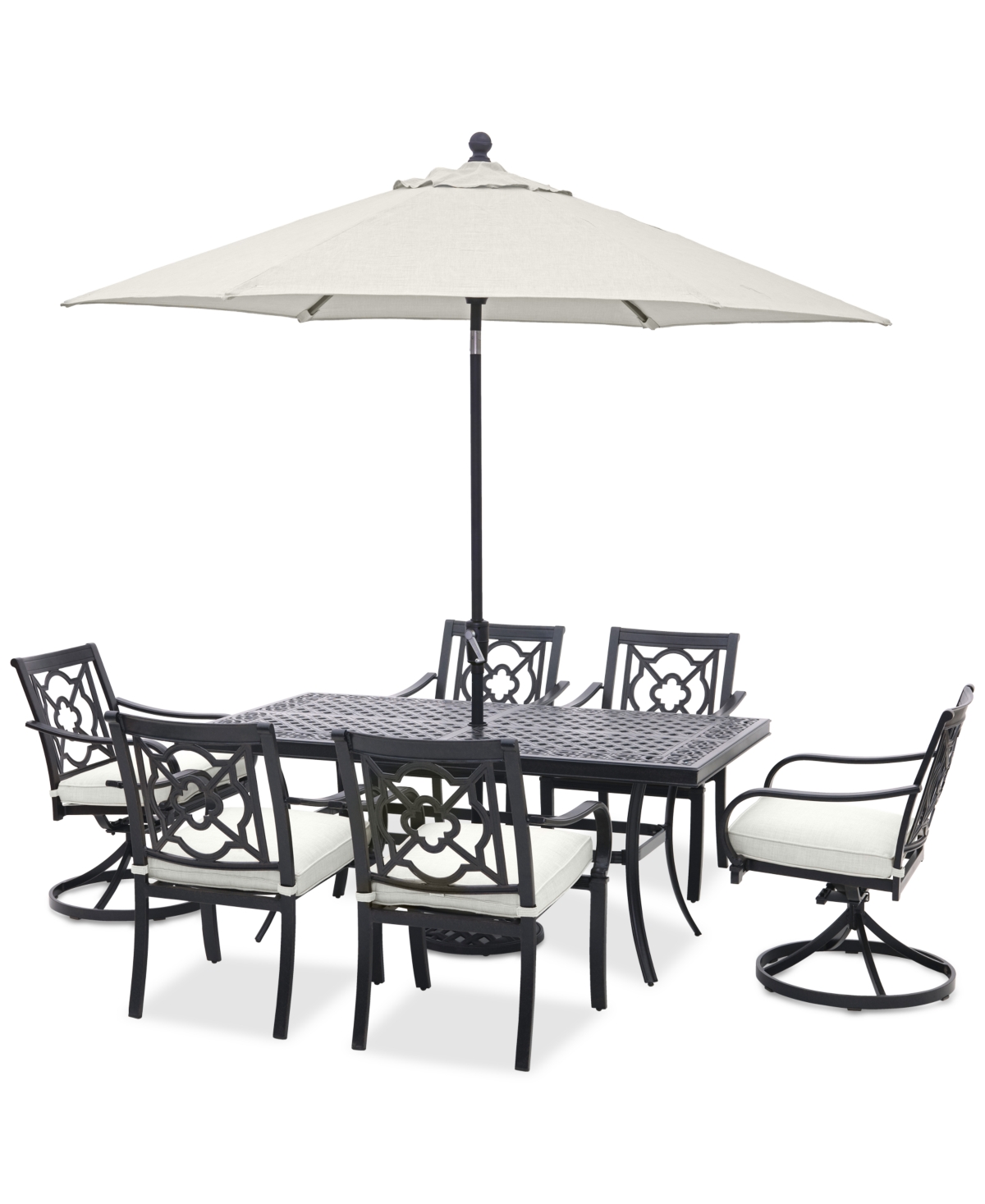 Agio St Croix Outdoor 7-pc Dining Set (68x38" Table + 4 Dining Chairs + 2 Swivel Chairs) In Pearl White