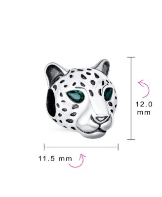 Jaguar Panther Charm Bead with CZ Eyes in Oxidized Sterling Bracelets