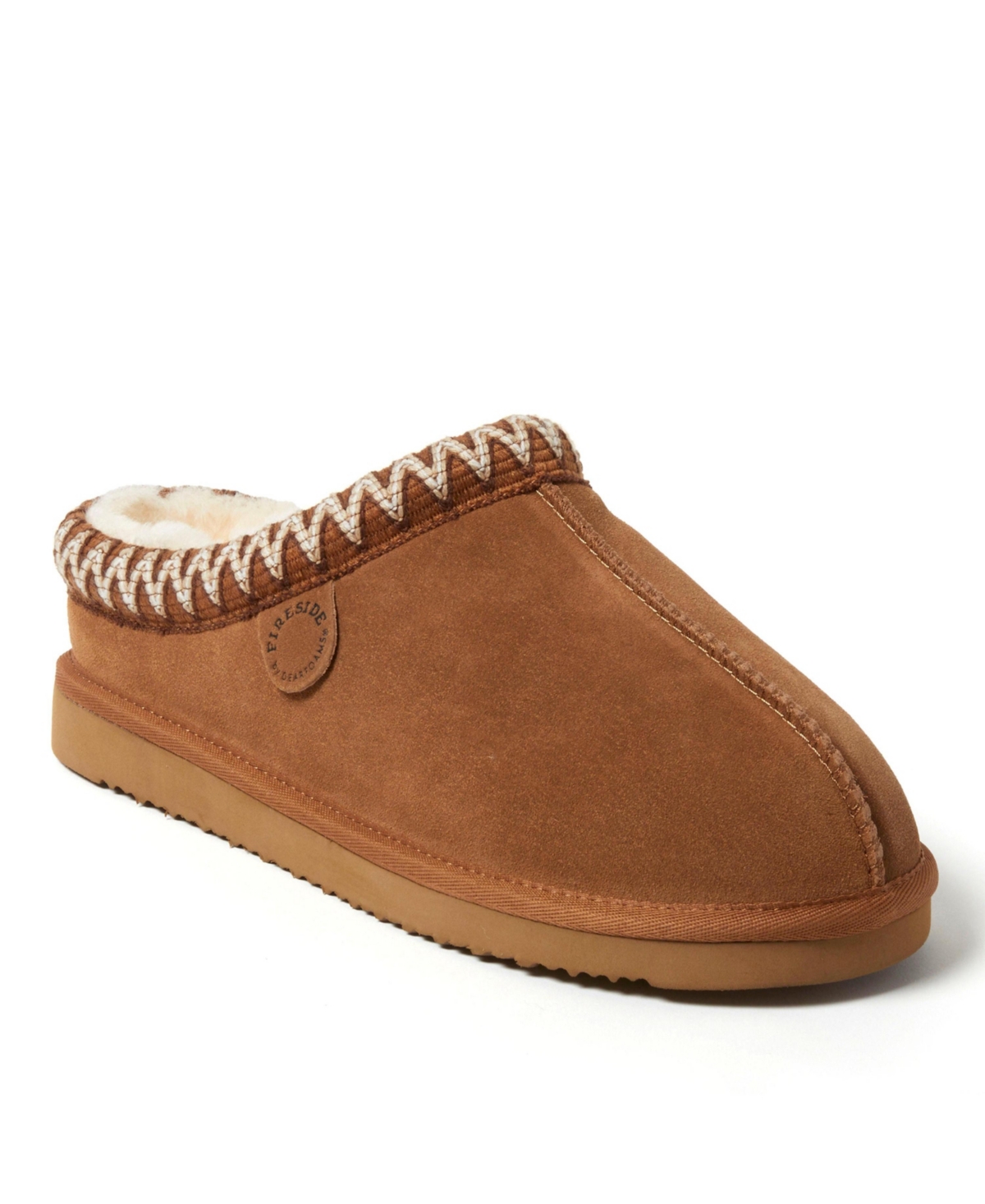 Fireside by Dearfoams Men's Grafton Genuine Shearling Clog Slipper with Taping - Chestnut