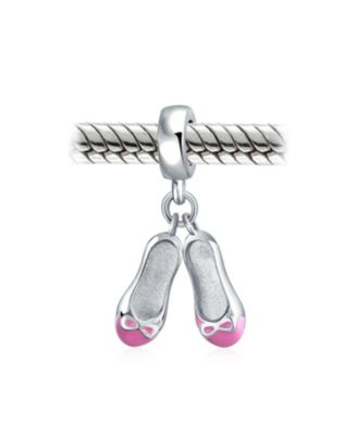 Pink Enamel Ballerina Shoes Charm Bead in Sterling Silver