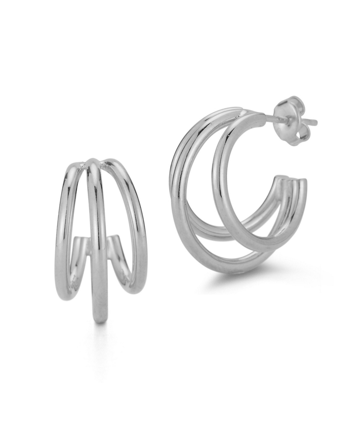 14K Gold Plated Sterling Silver Triple Ring Hoop Earrings - Gold