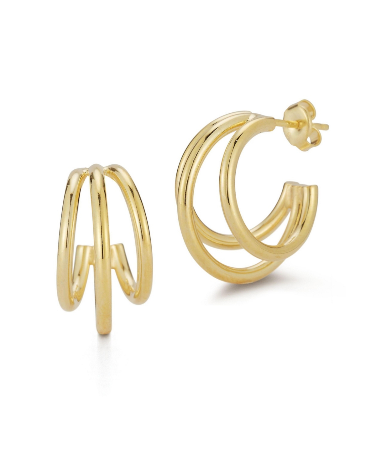 14K Gold Plated Sterling Silver Triple Ring Hoop Earrings - Gold