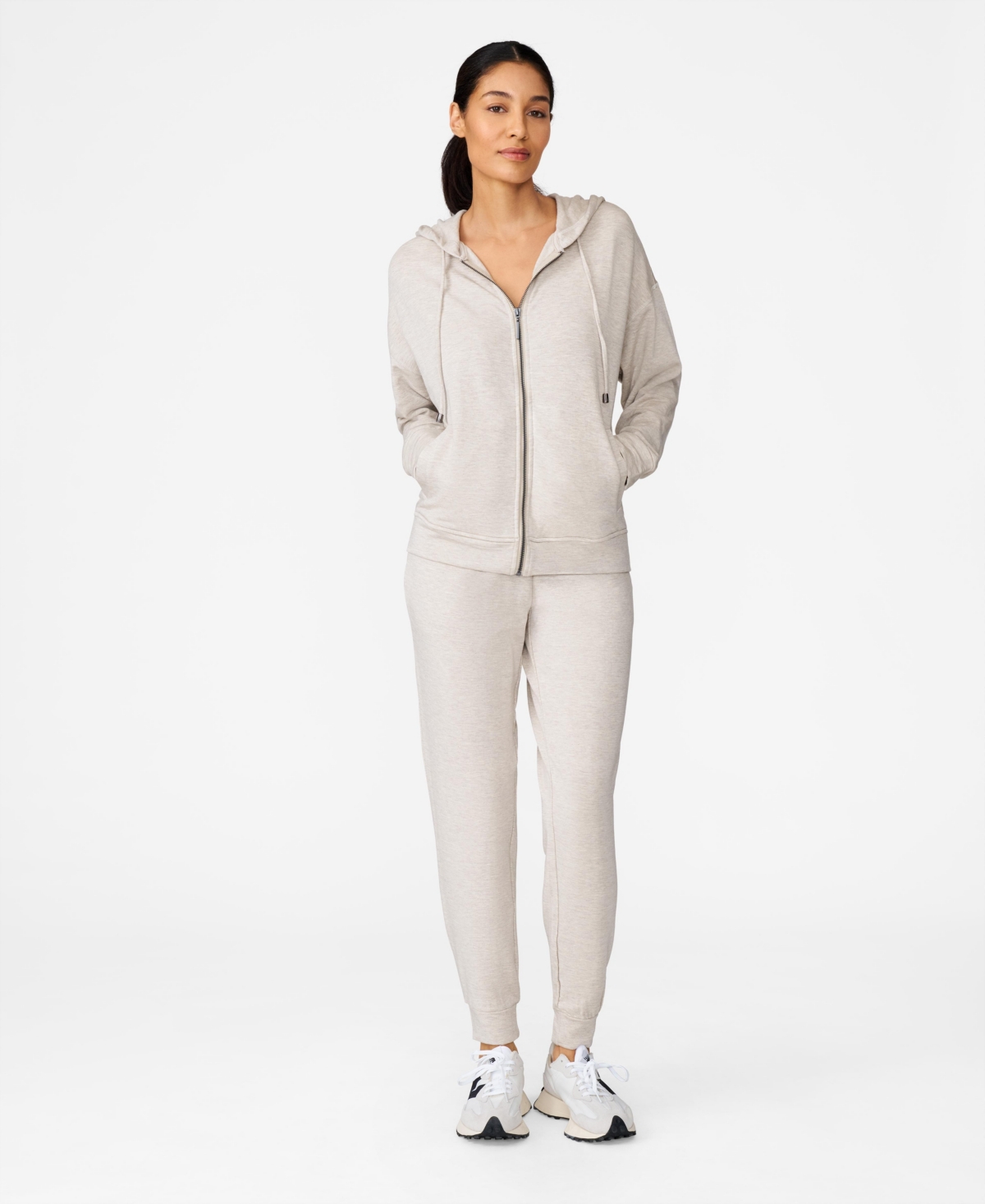 Women's Comfort Rib Zip Front Hoodie & Jogger Matching Set - Driftwood heather