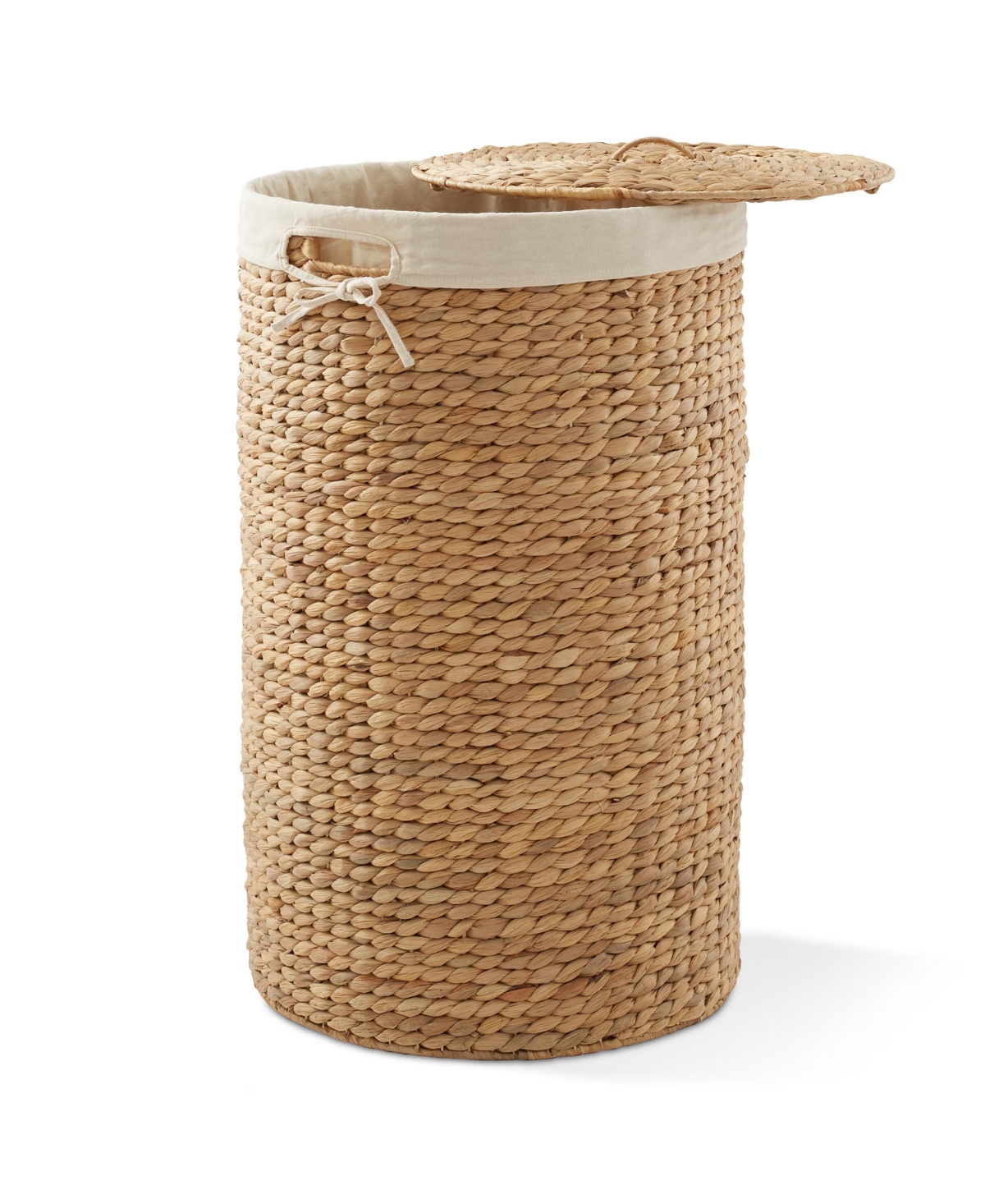 Round Laundry Hamper with Lid and Removable Liner Bag - Espresso, Woven Water Hyacinth Laundry Basket for Clothes - Natural