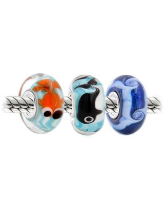 Nautical Glass Charm Bead Set Silver Core Multi-Color Murano Fish & Whale Design
