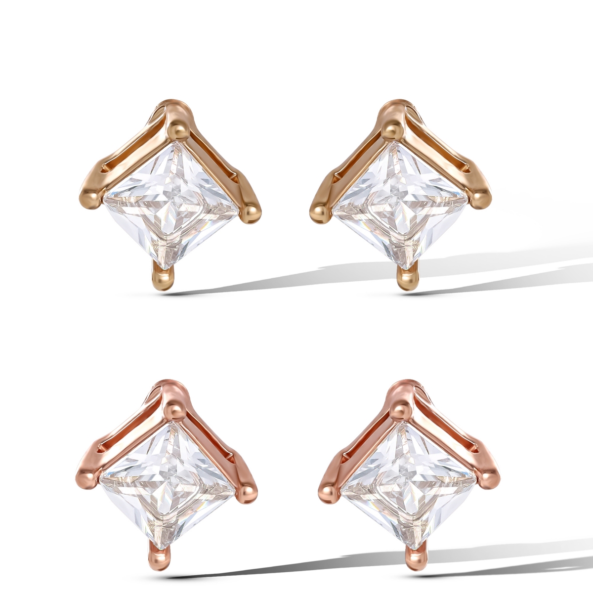 Square-Cut Crystal Stud Earrings Set - Gold tone, pink gold tone