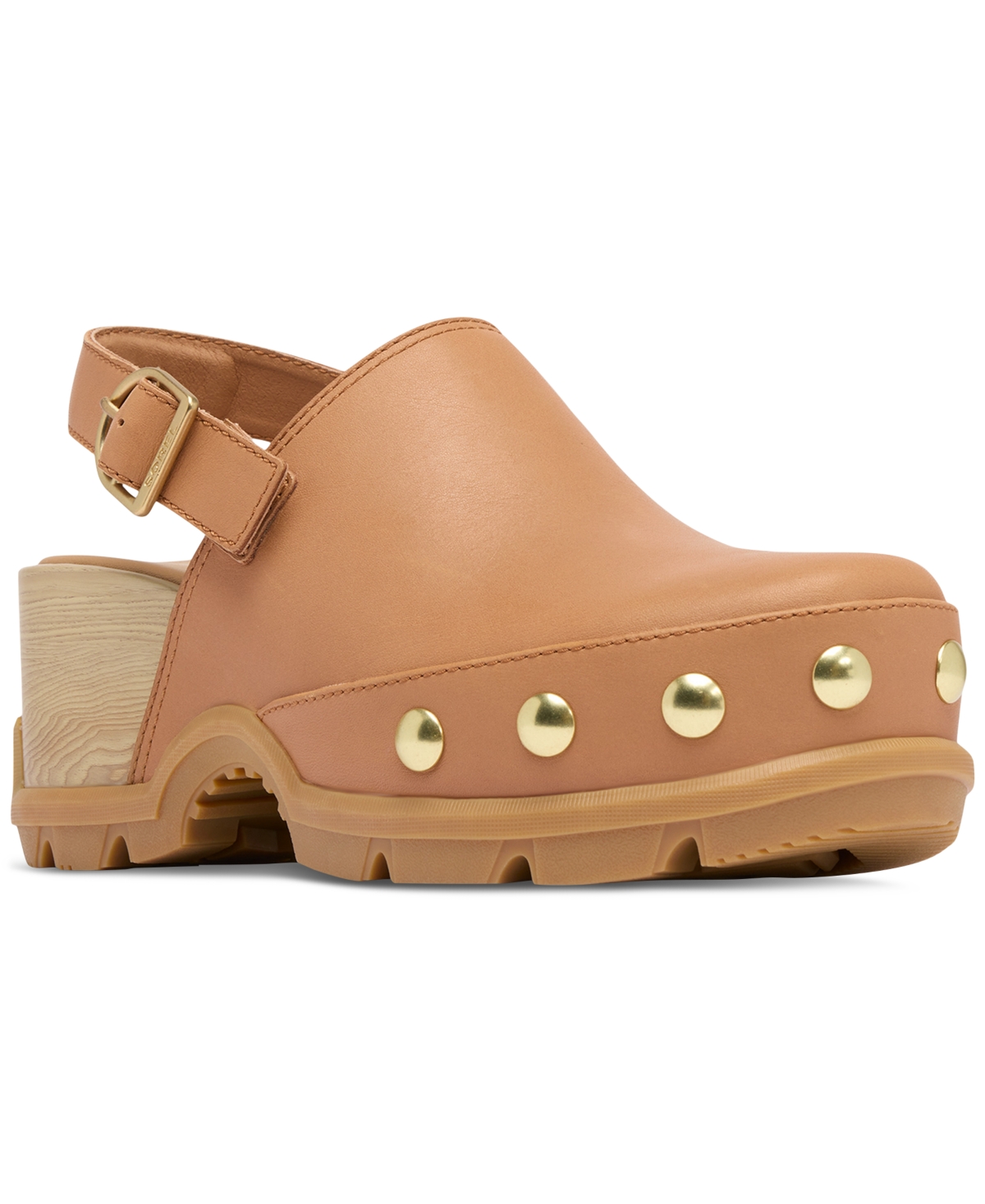 Sorel Roman Leather Slingback Platform Clogs In Tawny Buff