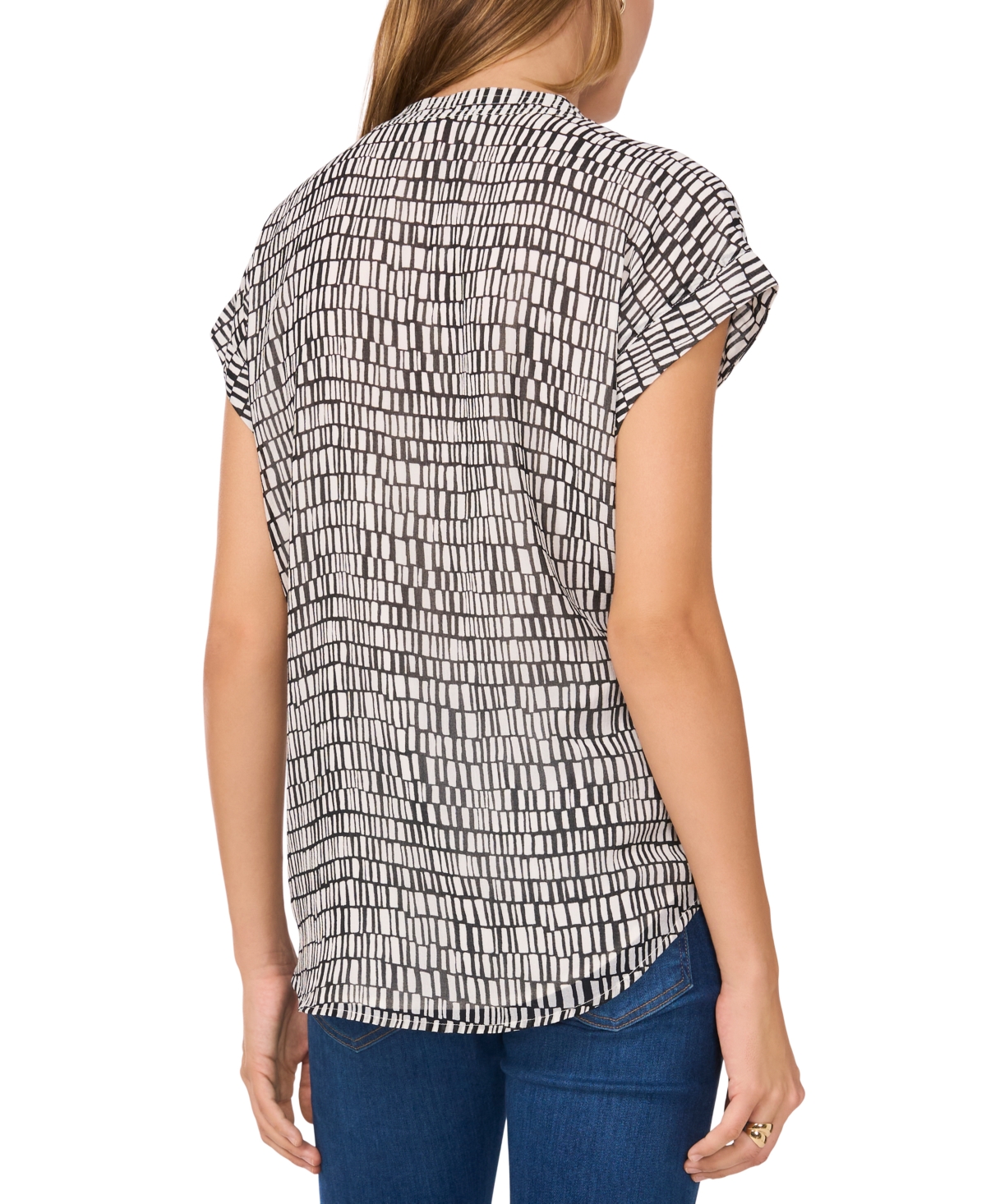 VINCE CAMUTO WOMEN'S PRINTED V-NECK CAP-SLEEVE TOP 