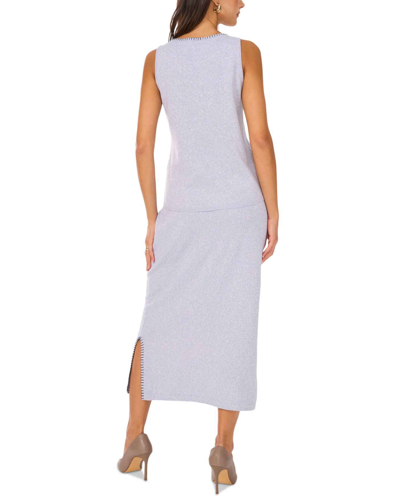 Женская юбка Vince Camuto Whipstitched Midi Sweater Skirt, цвет: Серый — фото 4